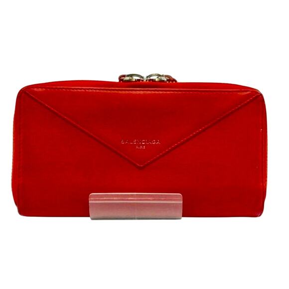 Authentic Balenciaga Red Leather Papier Envelope Continental Zippy Long Wallet - Picture 1 of 9